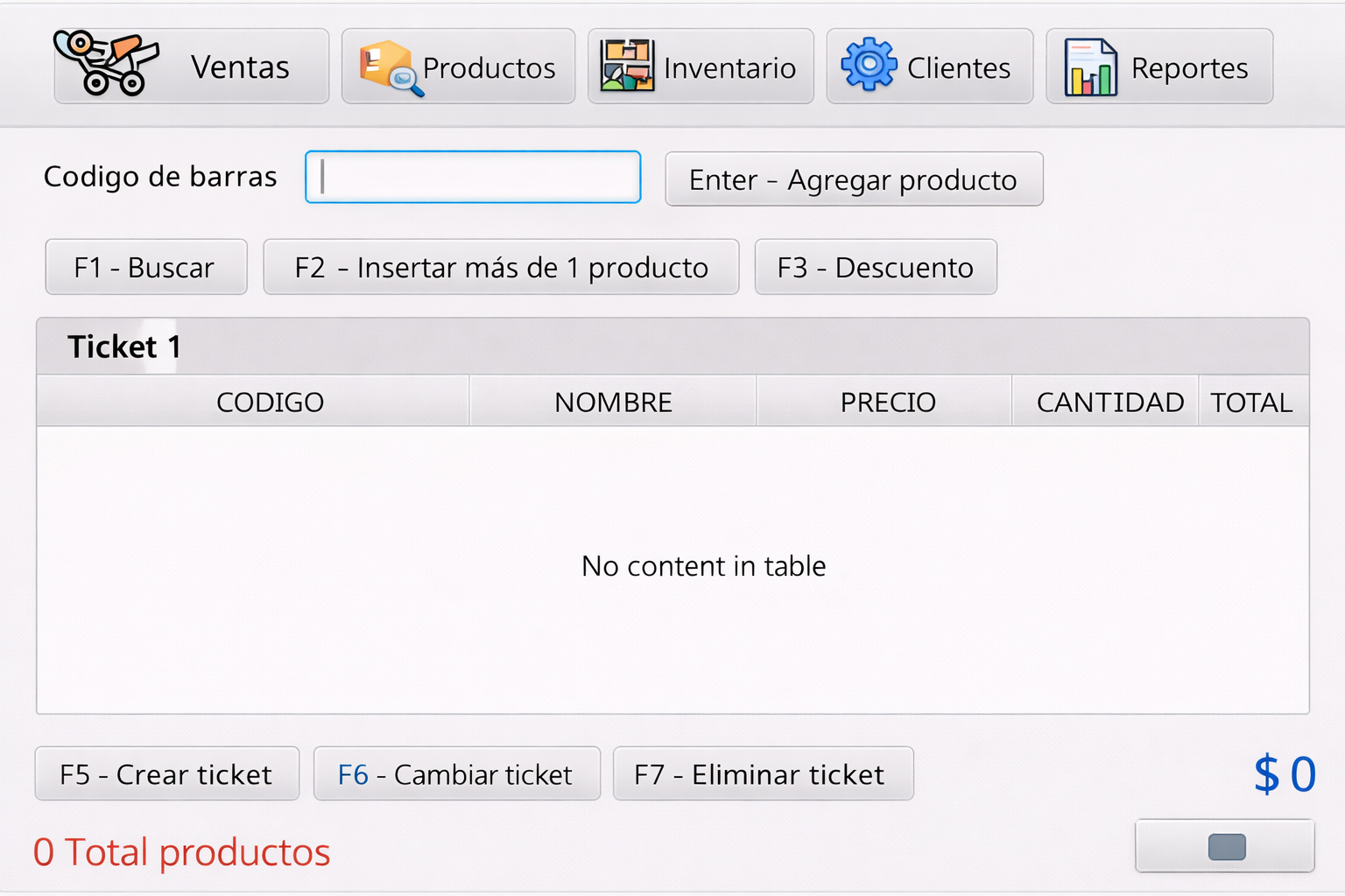 Pantalla de ventas del punto de venta Navarro POS